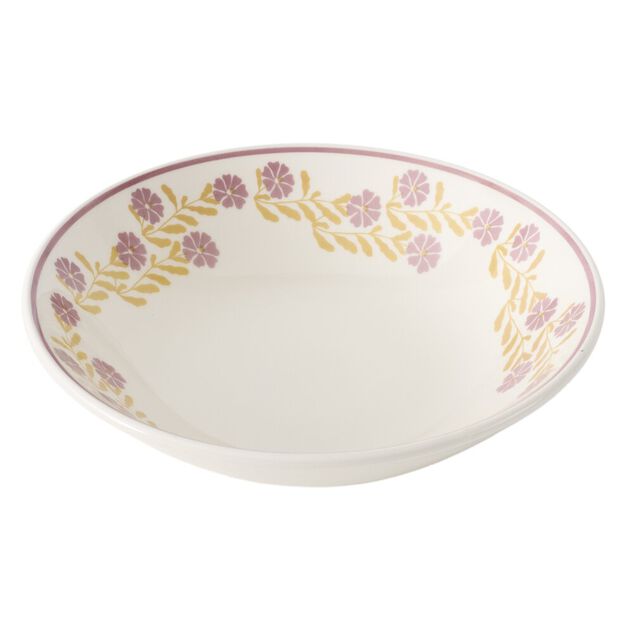Assiette creuse ronde Berthie c&eacute;ramique motif v&eacute;g&eacute;tal vert et blanc &Oslash;14xH5cm