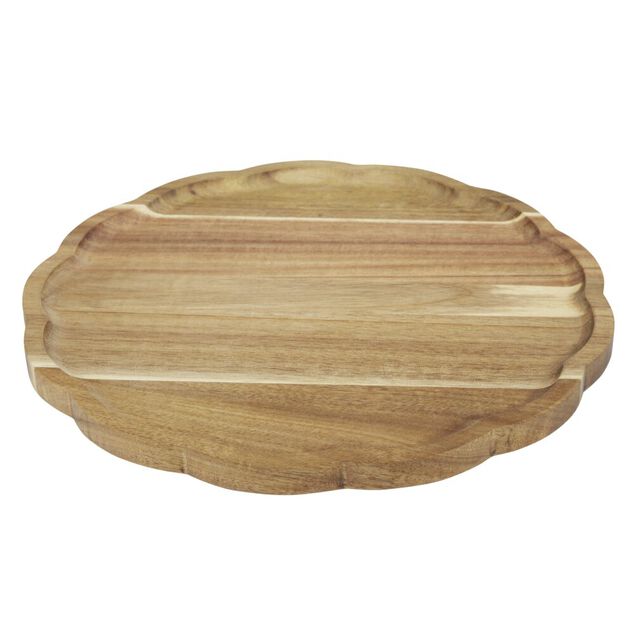 Plateau rond bois marron bord ondul&eacute; &Oslash;28cm