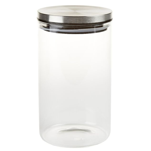 Bocal herm&eacute;tique verre transparent couvercle m&eacute;tal silicone