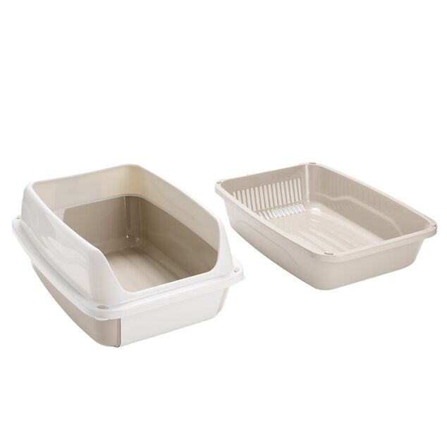 Bac &agrave; liti&egrave;re avec syst&egrave;me de nettoyage plastique beige et blanc 56x40xH25cm
