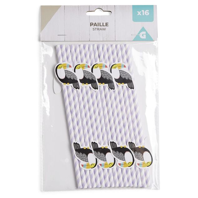 Lot de 16 pailles d&eacute;cor&eacute;es papier L25cm