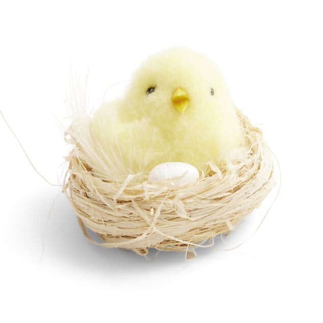Décoration Pâques à poser poussin dans nid - 2 coloris