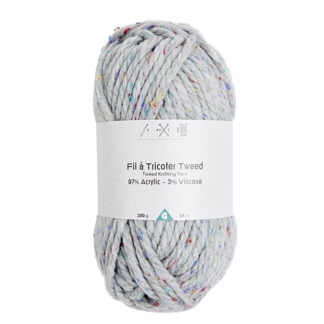 Pelote fil &agrave; tricoter tweed &eacute;paisse acrylique et viscose gris 200g