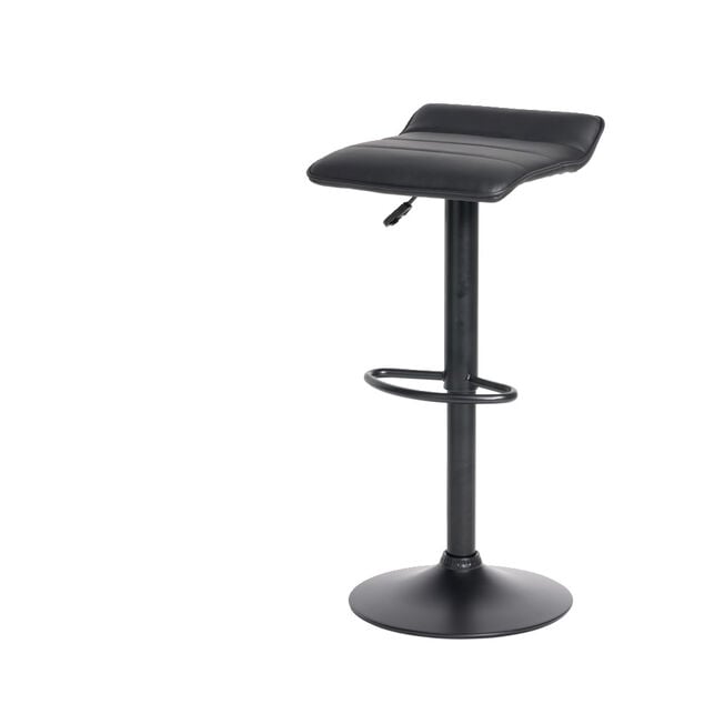 Tabouret de bar Majestik assise carrée simili noir et pied métal réglable H84cm