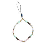 Bijou de t&eacute;l&eacute;phone perles dor&eacute; blanc vert L17cm