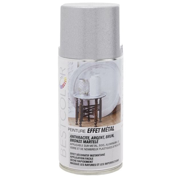 Peinture a&eacute;rosol effet m&eacute;tal Argent martel&eacute; 300 ml