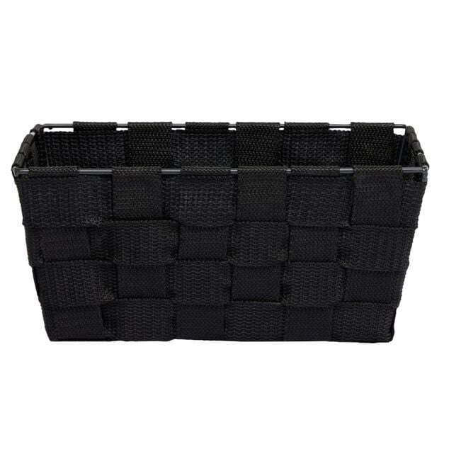 Pani&egrave;re de rangement carr&eacute;e tissu tress&eacute; gris 21,5x21,5xH12cm