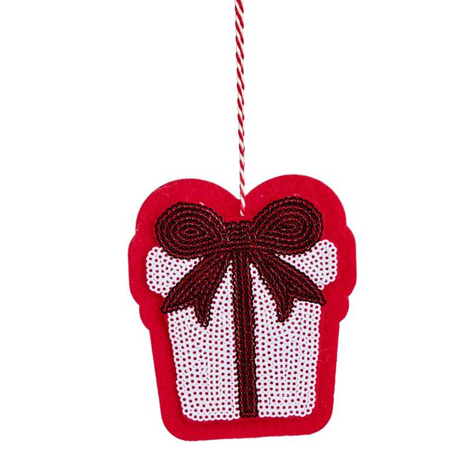 Cadeau de No&euml;l &agrave; sequins &agrave; suspendre L11,5cm (2 mod&egrave;les)