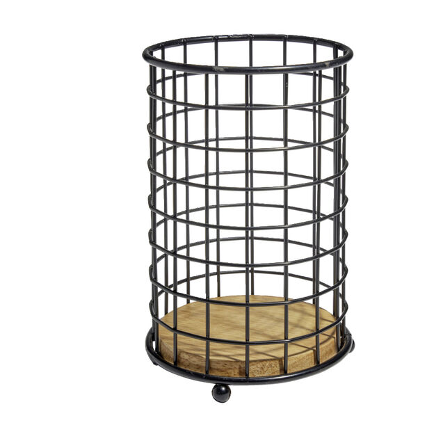Porte ustensiles bambou et m&eacute;tal noir &Oslash;11,3xH17cm