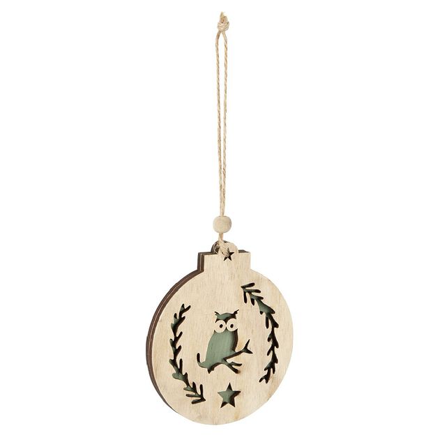 Supension ronde en bois nature motif ours ou hibou