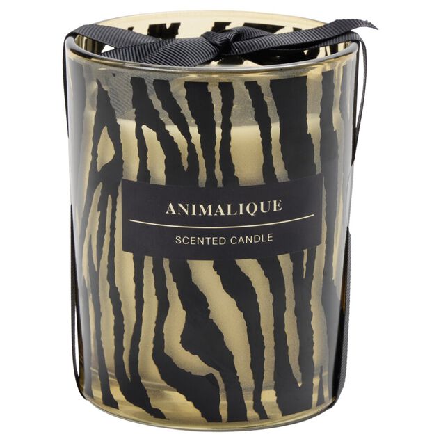 Bougie pot en verre motif pelage animal &Oslash;10xH12,5cm (2 mod&egrave;les l&eacute;opard ou tigre)