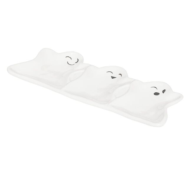 Coupelle Halloween forme fant&ocirc;me dolomite blanc 10x23,5cm
