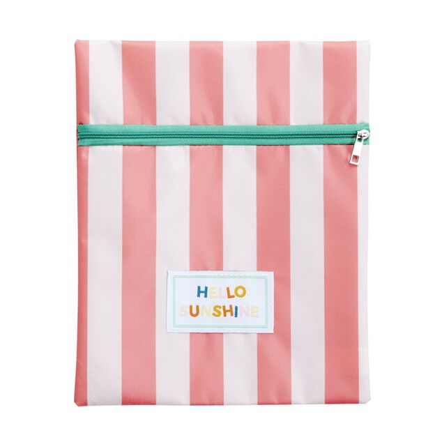 Pochette de plage PVC bayad&egrave;re Hello Sunshine rose et beige 21,5x27cm (2 mod&egrave;les)