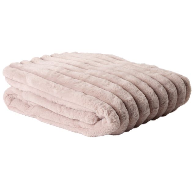 Plaid flanelle stries en relief rose p&acirc;le130x160cm