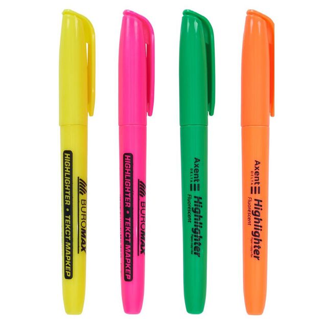 Lot de 4 surligneurs fins - orange vert rose jaune