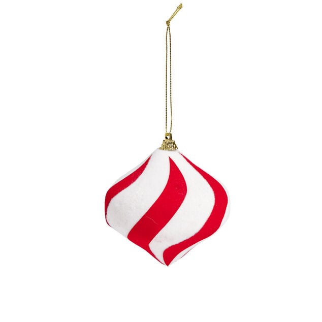 Boule de No&euml;l &agrave; suspendre rouge et blanc &Oslash;8cm - 2 mod&egrave;les