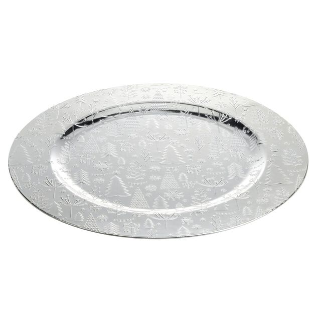 Sous-assiette imprim&eacute; sapin de No&euml;l &Oslash;33 cm argent&eacute;