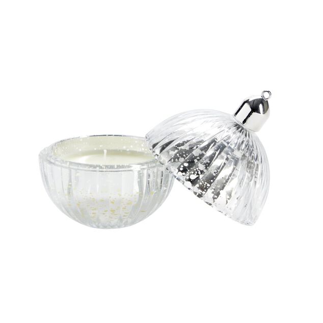 Bougie dans verre forme boule de No&euml;l &Oslash;8xH10,5cm (4 mod&egrave;les)