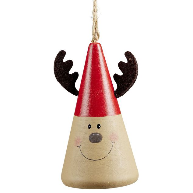 C&ocirc;ne en bois personnage de No&euml;l &agrave; suspendre &Oslash;5,5xH10cm