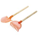 Pelle de plage en plastique rouge corail et manche bois L42cm