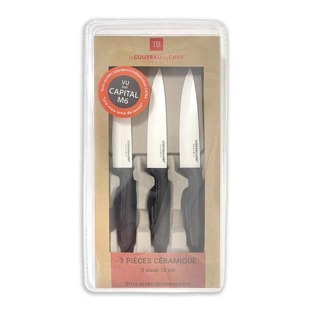 Couteau &agrave; steak lame c&eacute;ramique x3