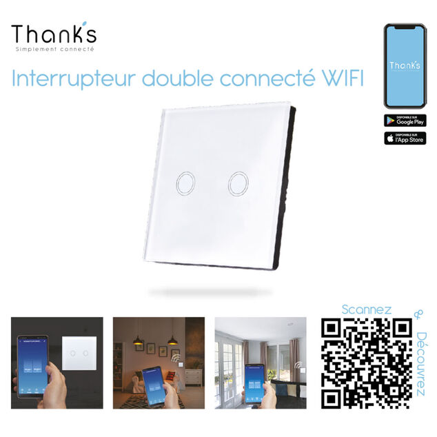 Interrupteur connect&eacute; wifi 2 boutons