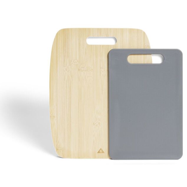 Set planche &agrave; d&eacute;couper x2 bambou et plastique