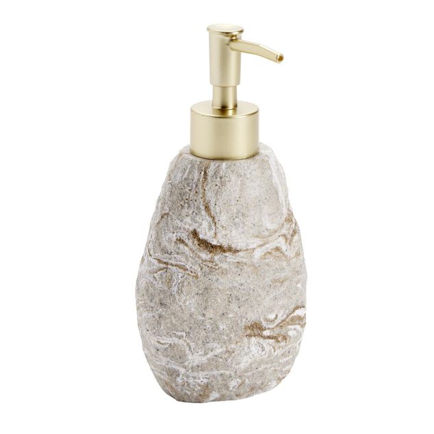 Distributeur de savon effet pierre plastique gris et marron 8,5xH18cm