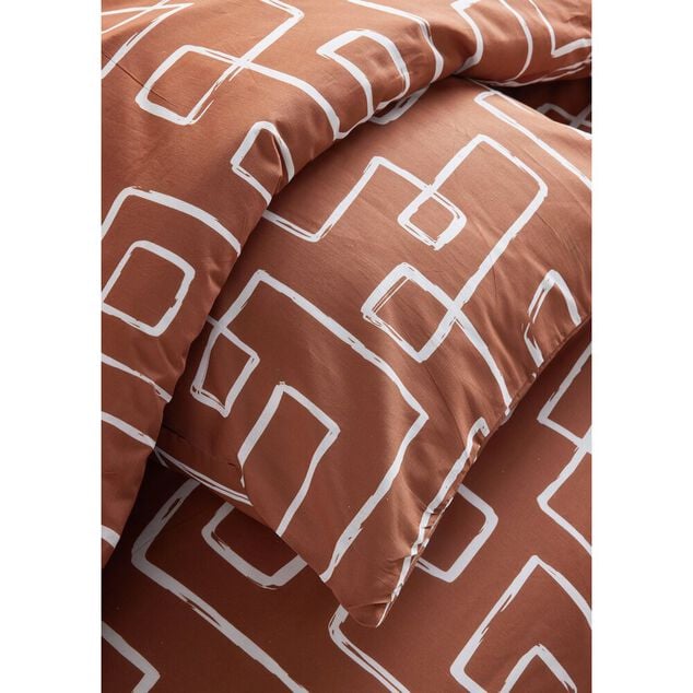 Parure de lit 2 personnes 220x240cm motif grpahique marron et blanc