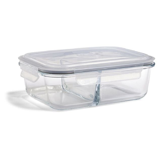 Bo&icirc;te alimentaire compartiment&eacute;e en verre couvercle plastique 1,48L