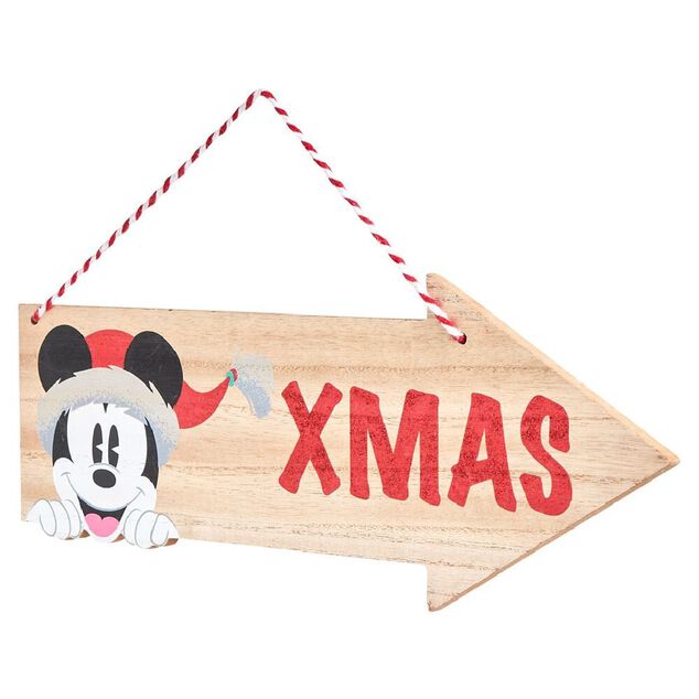 Pancarte bois Disney Mickey XMAS &agrave; suspendre L40xH15cm