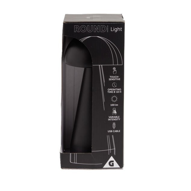 Lampe de table Roundi USB tactile noire &Oslash;9,5xH22,5cm