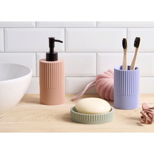 Distributeur de savon r&eacute;sine stries &Oslash;7xH18,5cm (3&nbsp;mod&egrave;les)