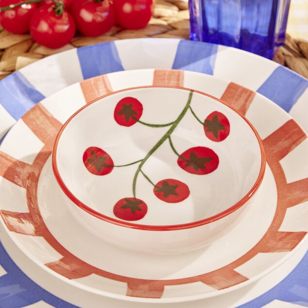 Bol porcelaine blanc motif grappe de tomate &Oslash;12xH10cm