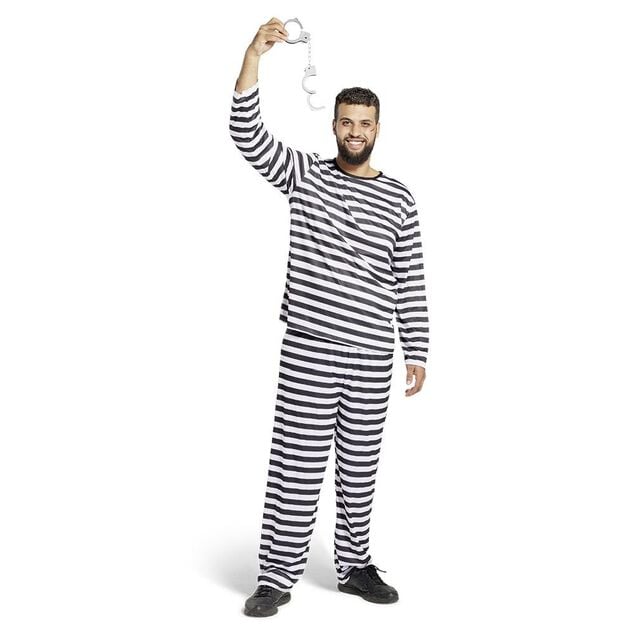 D&eacute;guisement prisonnier adulte ray&eacute; noir blanc - Taille S