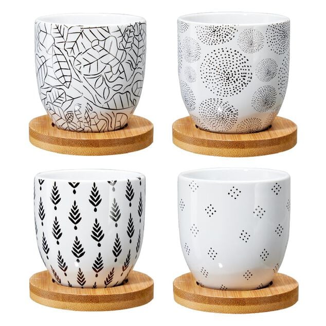 Tasse &agrave; caf&eacute; avec sous-tasse en bois x4