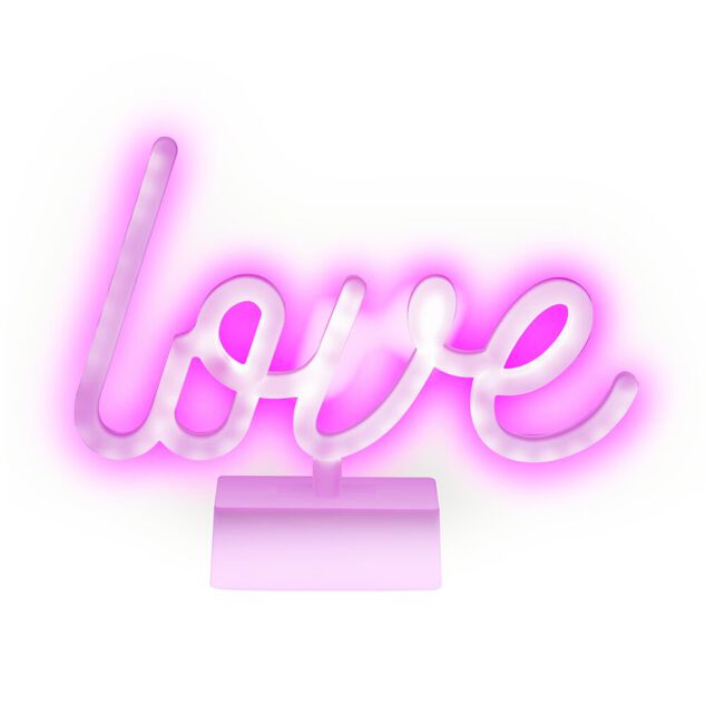 Lampe &agrave; poser n&eacute;on LED mot Love rose 24xH19cm