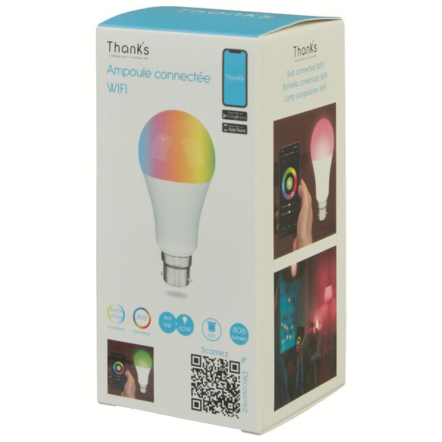 Ampoule LED connect&eacute;e couleurs changeantes B22 60 W