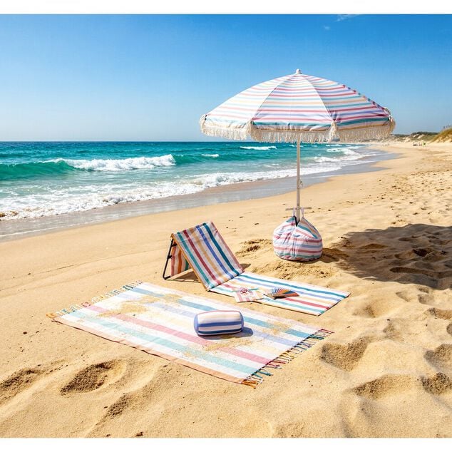 Fouta de plage 1 personne coton bayad&egrave;re rayures color&eacute;es 92x165cm