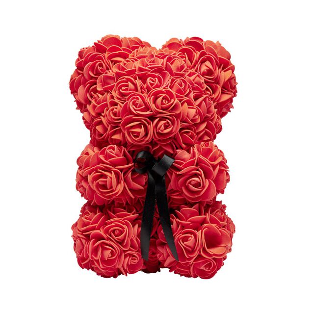 Ourson bouton de rose rouge 15x16xH23cm