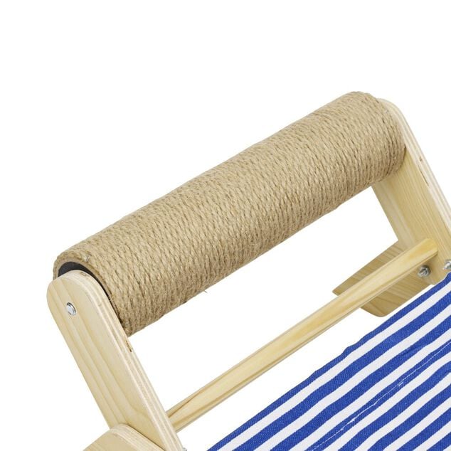 Lit pour chat bois tissu marini&egrave;re et grattoir 58xH20x31cm