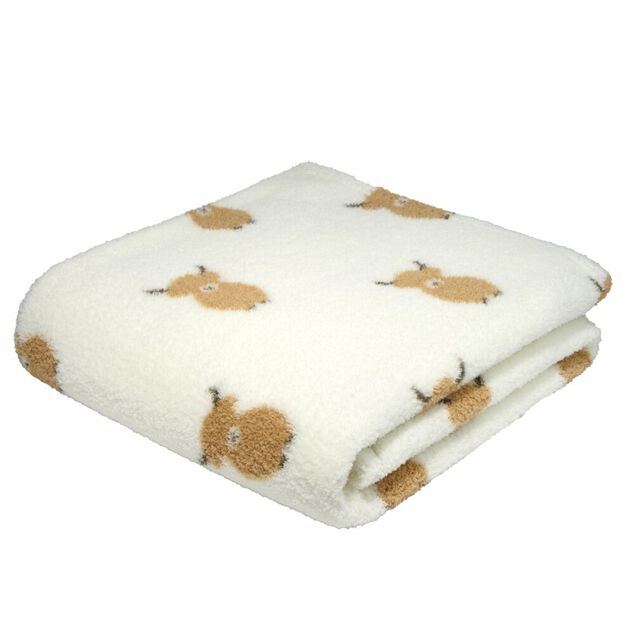 Plaid doux imprim&eacute; motif vache Highland beige et marron 140x180cm