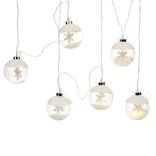 Guirlande de Noël 6 boules en verre motif flocon de neige blanc 3m