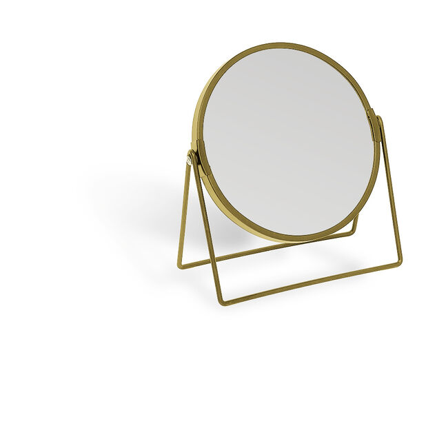 Miroir rond m&eacute;tal dor&eacute; &agrave; poser 18x8xH20cm
