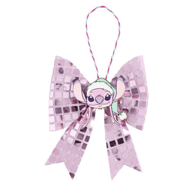 Noeud de No&euml;l Stitch mini finition sequin &agrave; suspendre 13cm (2 mod&egrave;les blanc ou rose)