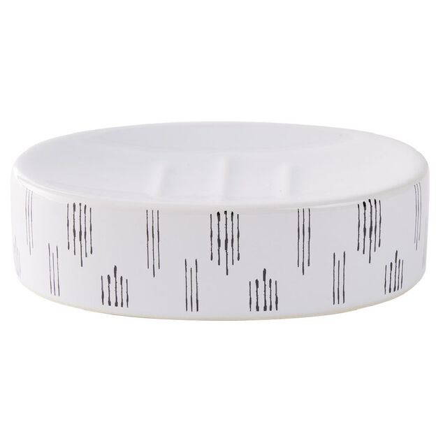 Porte-savon c&eacute;ramique motif blanc et noir 13x8,5xH3cm