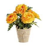 Fleurs artificielles pot tiss&eacute; renoncule orange 6 t&ecirc;tes H31cm