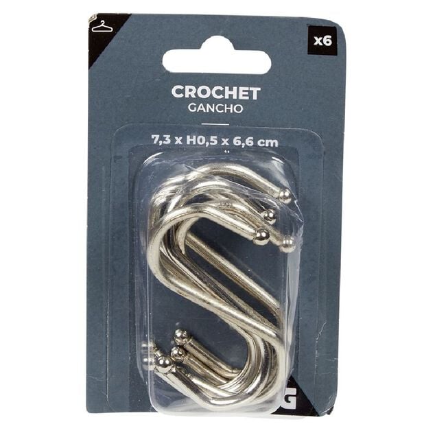 Crochet en forme de S en m&eacute;tal x6