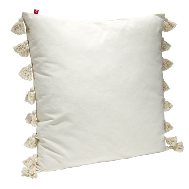 Coussin rembourr&eacute; uni avec pompons 60x60cm (3 mod&egrave;les)