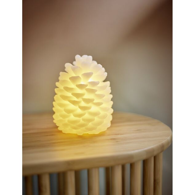 Pomme de pin effet cire &agrave; LED blanc &Oslash;10xH12cm